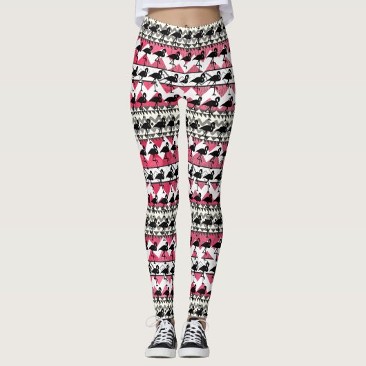 Leggings in rosa und schwarz Flamingo Aztec (Vorderseite)