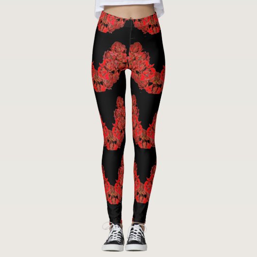 Leggings in Rot und BLack Einmalige Rose (Vorderseite)