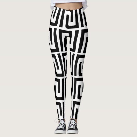 Leggings in Schwarz und Weiß, moderne geometrische (Vorderseite)