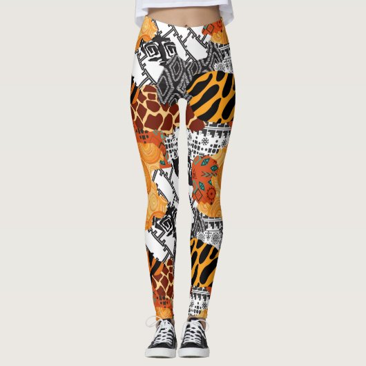 Leggings in weißer und orangefarbener Optik (Vorderseite)