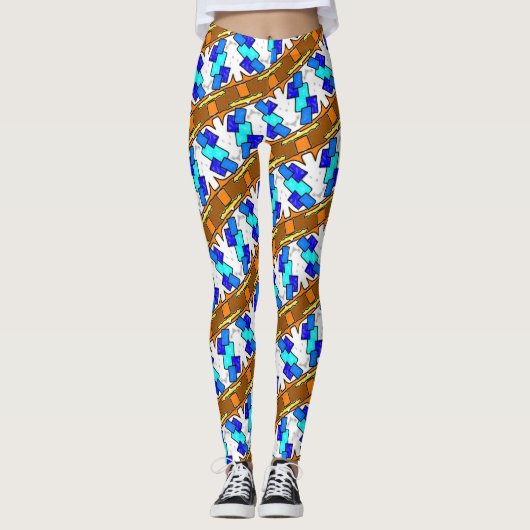 Leggings Jimette Design Blau und braun auf weiß (Vorderseite)