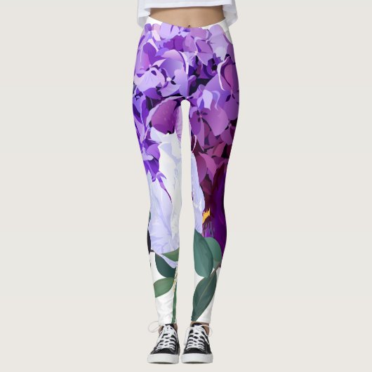 Leggings Lavender Hibiskus auf Weiß (Vorderseite)