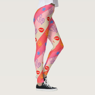 Leggings/Lippen, Herz, Sterne, Sonne und Streifen Leggings