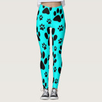 Leggings mit aquamarinem blauem und schwarzem Pfot