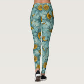 Leggings mit aquamarinen und gelben Sonnenblumen (Rückseite)