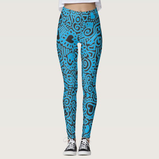 Leggings mit blauem Doodle-Muster (Vorderseite)