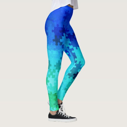Leggings mit bläulich-grünem Gradient Puzzle (Rechts)