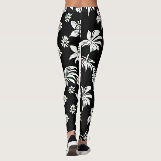 Leggings mit Blume in Schwarzweiß (Rückseite)