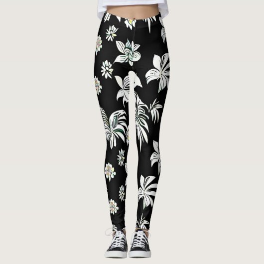 Leggings mit Blume in Schwarzweiß (Vorderseite)