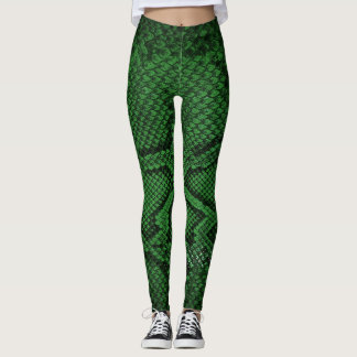 Leggings mit dunkelgrünem Schlangenmuster