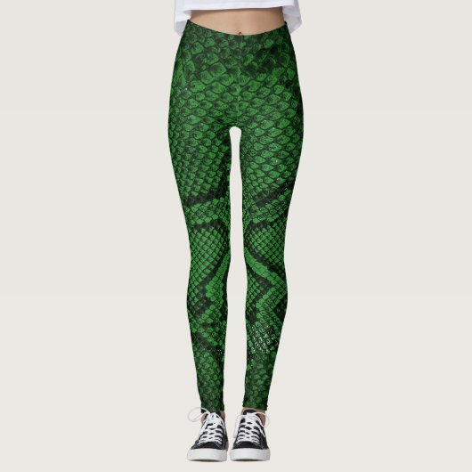 Leggings mit dunkelgrünem Schlangenmuster (Vorderseite)