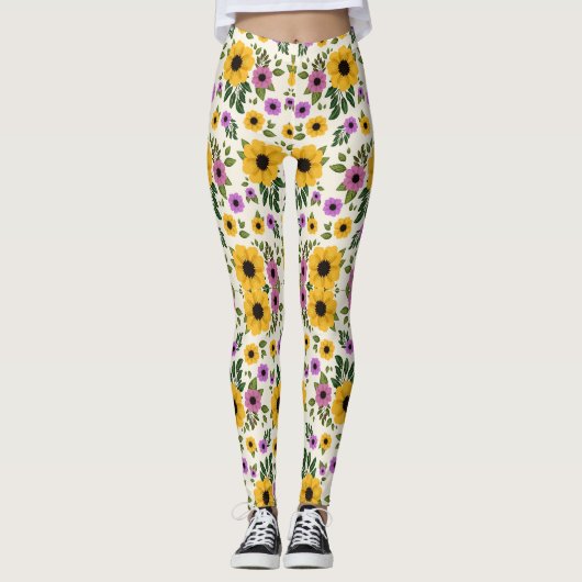 Leggings mit einem lebendigen Blumenmuster (Vorderseite)