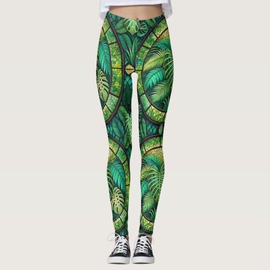 Leggings mit einem lebendigen grünen tropischen Bl (Vorderseite)
