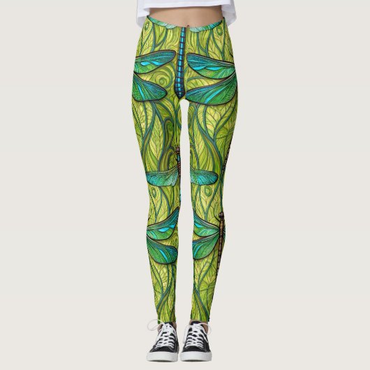 Leggings mit einem lebendigen Libellenmuster (Vorderseite)