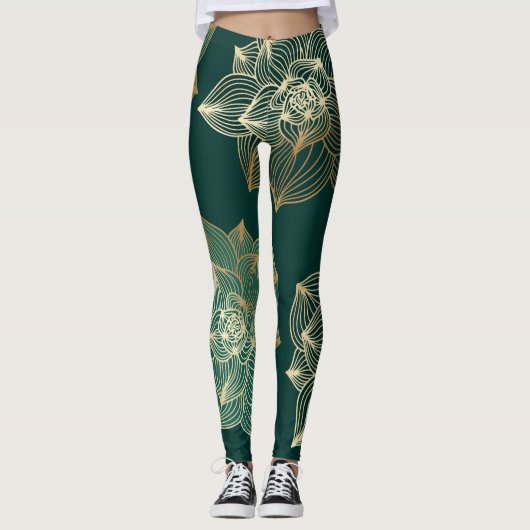 Leggings mit Goldmagnolie (Vorderseite)