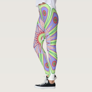 Leggings mit grünen und rosa Kunstwerken