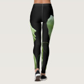 Leggings mit grüner Orchidee auf schwarzem Hinterg (Rückseite)