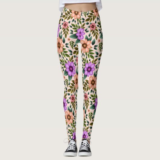 Leggings mit lebhaftem Blumenmuster in Lila (Vorderseite)