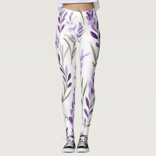 Leggings mit lila Blumenmuster (Vorderseite)