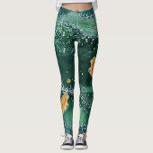 Leggings mit Meerjungfrauen und Grünes Meer (Vorderseite)