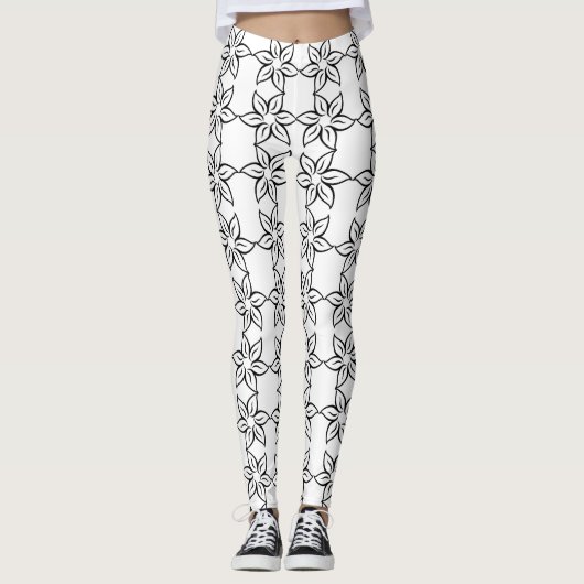 Leggings mit modernen Schwarz-Weiß-Blumenmuster (Vorderseite)