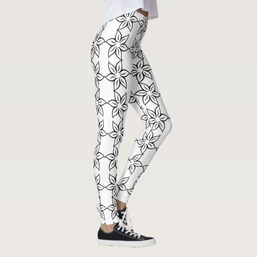 Leggings mit modernen Schwarz-Weiß-Blumenmuster (Rechts)