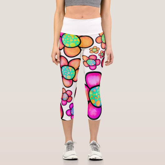 Leggings mit orangefarbenen und roten Blume (Vorderseite)