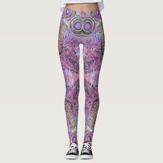 Leggings mit rosa und Lila Jewel Pattern (Vorderseite)