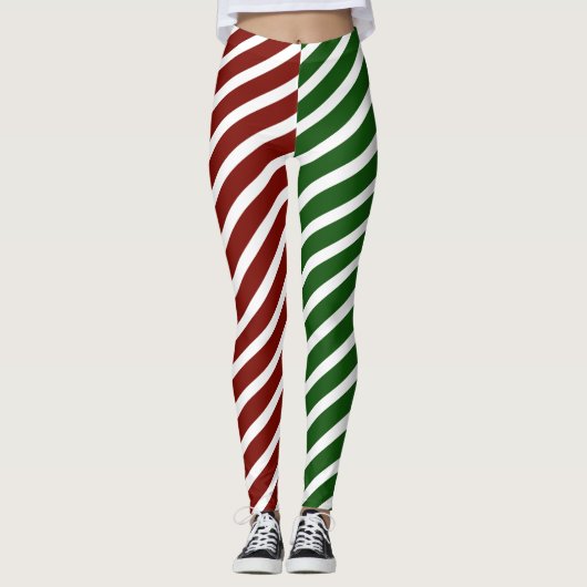 Leggings mit rotem und grünem Candy Stripes (Vorderseite)