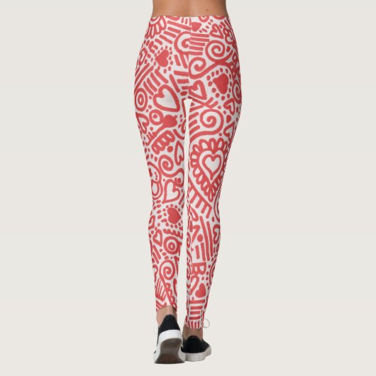 Leggings mit rotem und weißem Doodmuster (Rückseite)