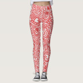 Leggings mit rotem und weißem Doodmuster (Vorderseite)