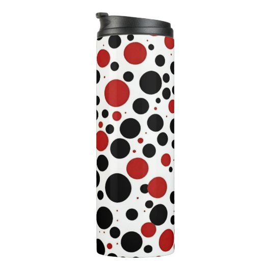Leggings mit roten und schwarzen Polka Dot Pattern Thermosbecher (Nach rechts gedreht)