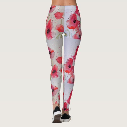 Leggings mit Roter Mohn und Wasserfarbe (Rückseite)