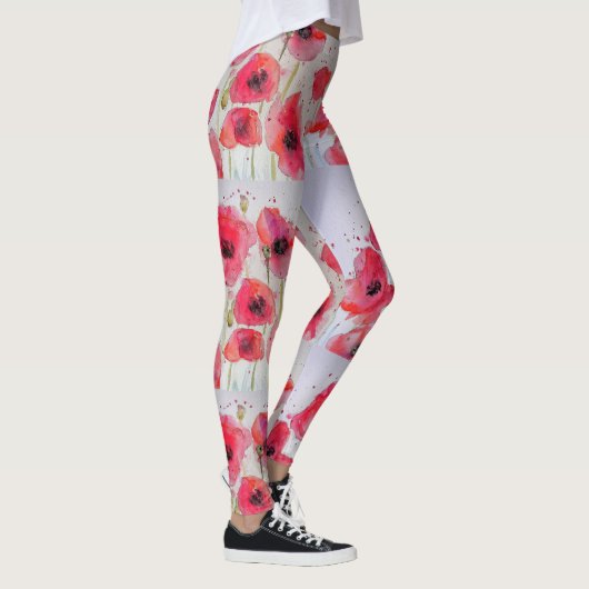 Leggings mit Roter Mohn und Wasserfarbe (Rechts)