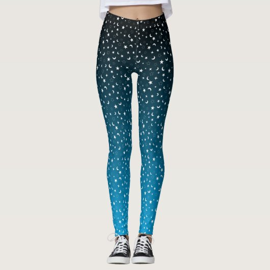 Leggings mit schwarz/blau glänzenden Sternen und M (Vorderseite)