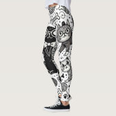 Leggings mit schwarzem und weißem Katzenmuster (Links)