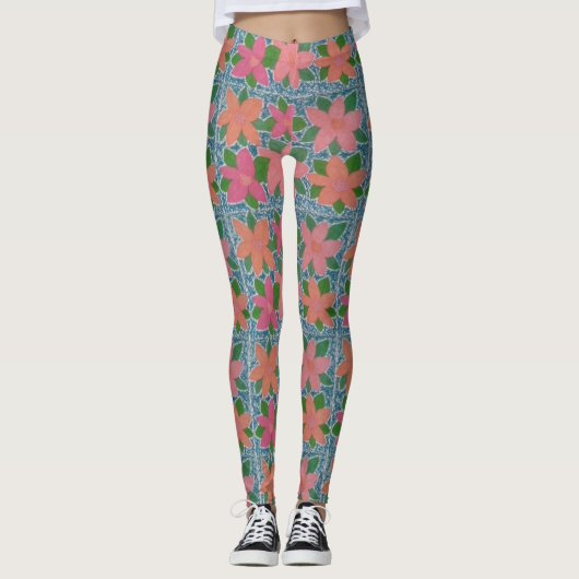 Leggings mit tropischen Flora-Mustern (Vorderseite)