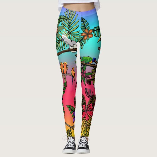 Leggings mit tropischen Vögeln (Vorderseite)