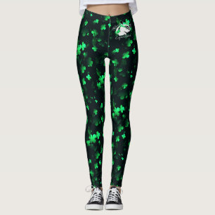 Leggings mit weißem B&BE-Logo schließen grün.