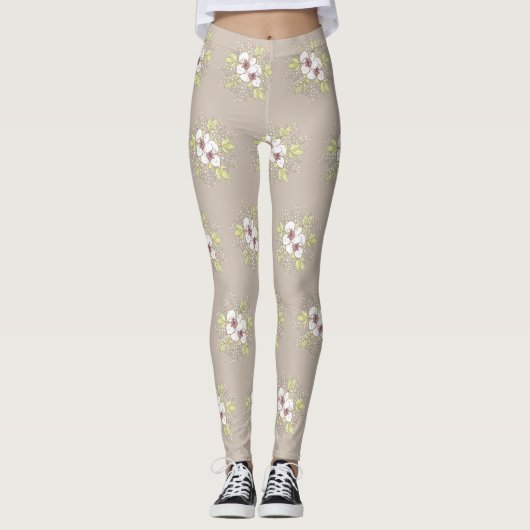 Leggings mit weißem Blumenmuster (Vorderseite)