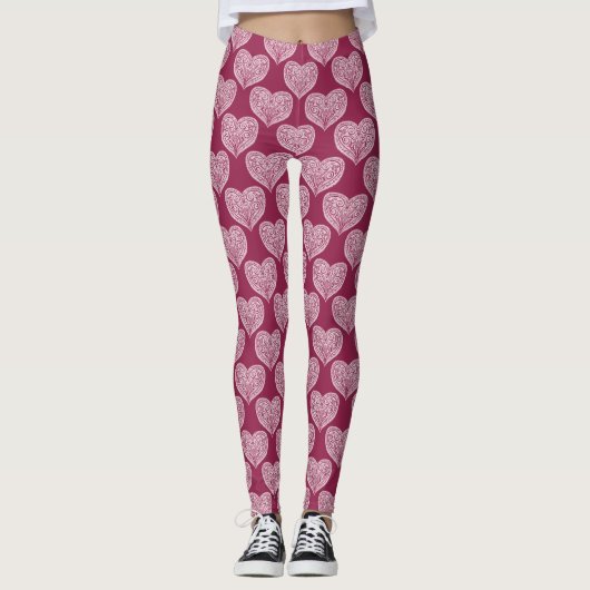 Leggings mit Zierherzen in Bordeaux (Vorderseite)