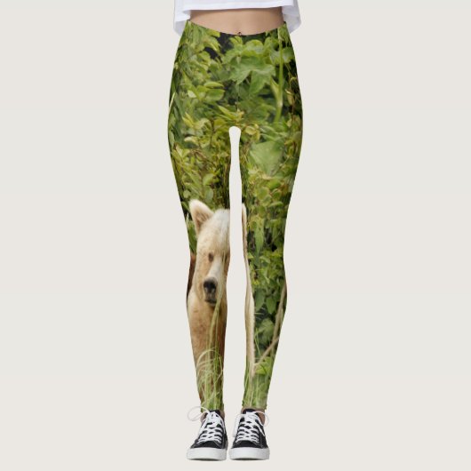 Leggings mit zwei Grizzlybärenjungen plus Mama (Vorderseite)