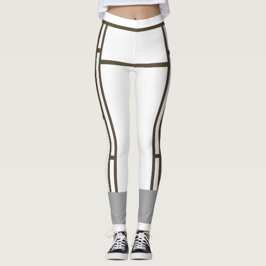 Leggings Mondrian Inspirierte White Brown 1 (Vorderseite)