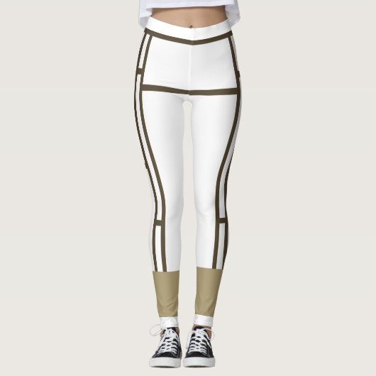 Leggings Mondrian Inspirierte White Brown 3 (Vorderseite)