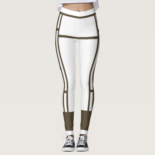 Leggings Mondrian Inspirierte White Brown 4 (Vorderseite)