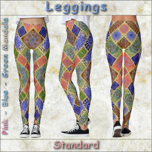 LEGGINGS - Rosa-Blau-Gelb-Grün Mandala Design