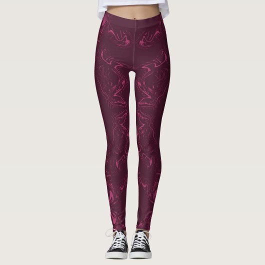 Leggings - Rosa und Burgunder wirbelten Muster (Vorderseite)
