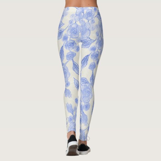 Leggings Rose mit blauer und weißer Blume (Rückseite)