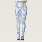 Leggings Rose mit blauer und weißer Blume (Vorderseite)
