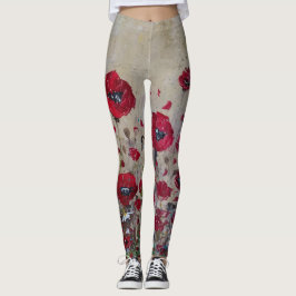 Leggings-Rot-Mohnblumen Leggings